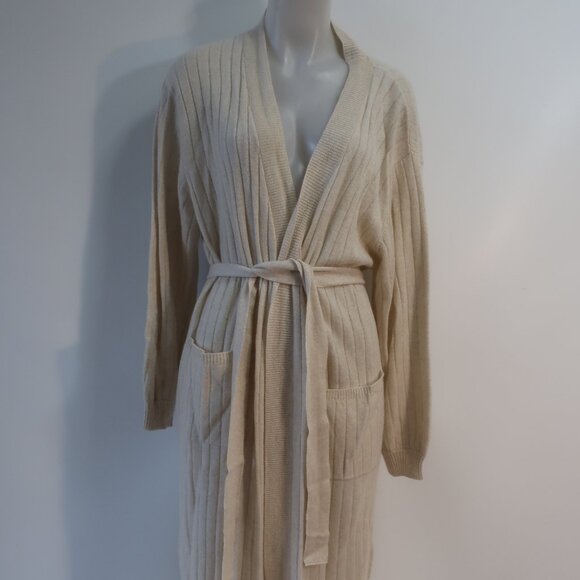 NWT Womens Crush Beige Ribbed Pure Cashmere Long Duster Cardigan Sweater 2 US/M - Picture 2 of 16